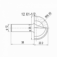 Изображение Фреза пазовая DELTA TOOLS Z=2 R=19,5 D=38,1x22,2x64 S=12 полукруг (чаша) 202.3261